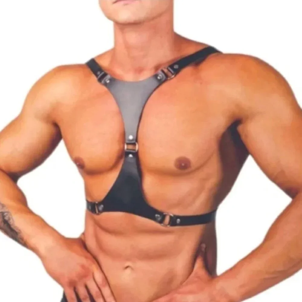 NEW! Men's Cross Back Buff Body Vegan Leather Chest Belt Harness Black Hot